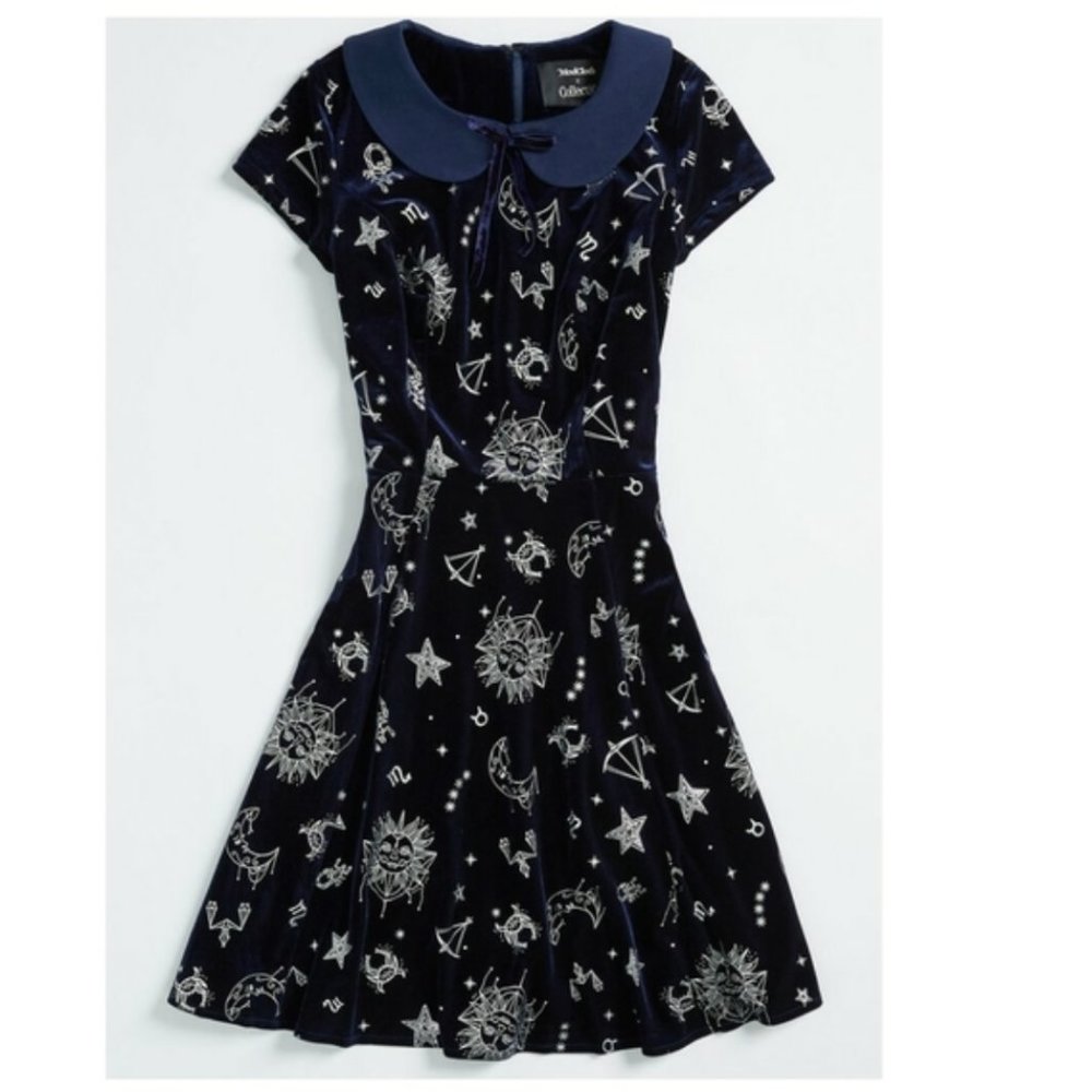 ModCloth x Collectif Zodiac Velvet Skater Dress 6
